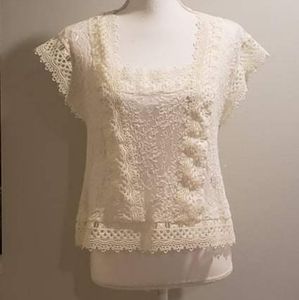Zara Lace Square Neck Cap Sleeve Top
